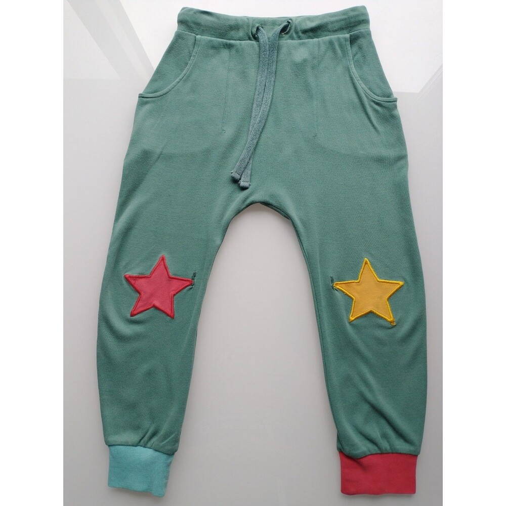 Little Green Radicals ORGANIC Cotton Star Knee Patch Joggers 5-6 Years Sea Green